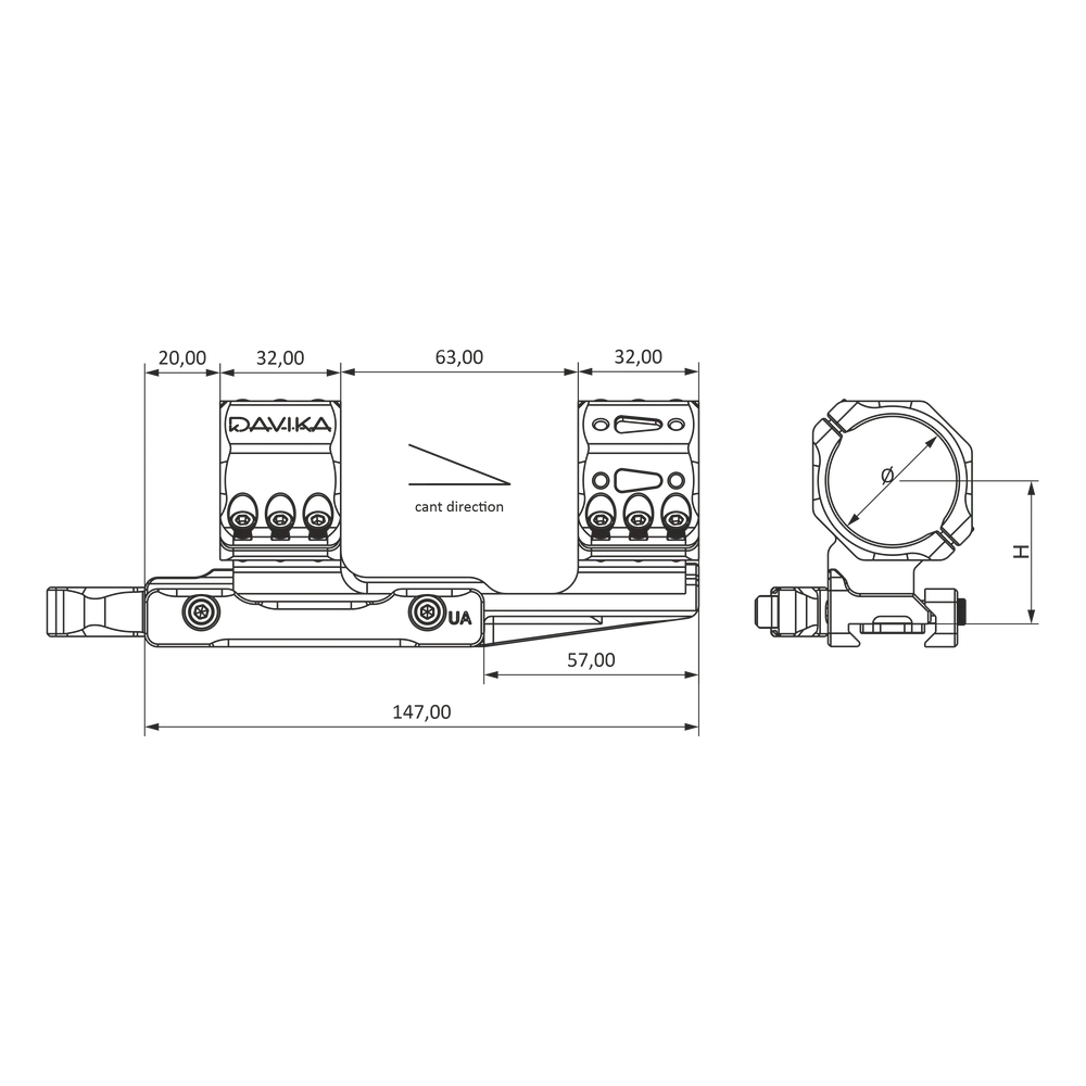 Suporte de luneta 34mm cantilever | base Picatinny QD Ergo