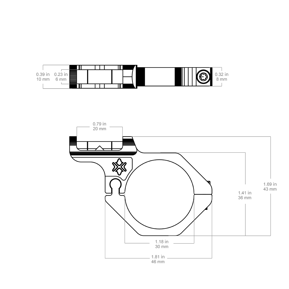 Nível de bolha com desvio de 30 mm para mira telescópica