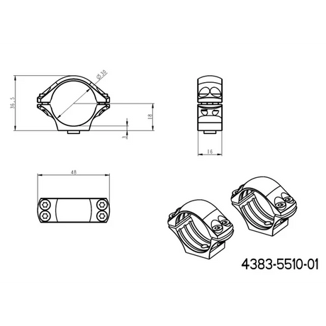Base tática Picatinny QD longa de 30mm anéis para luneta