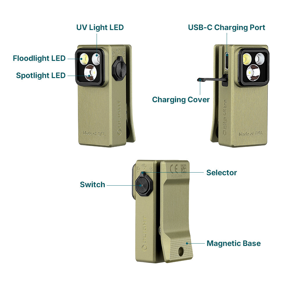 Olight Oclip Ultra | lanterna EDC 3 em 1 com clip | 530 lm - Olive Green