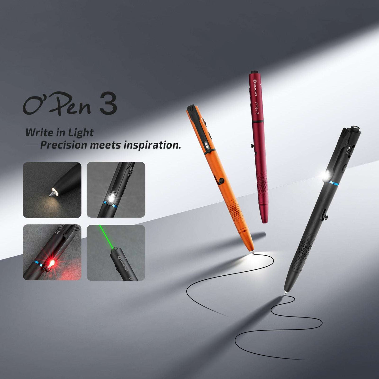 Olight O’Pen 3 | caneta-lanterna multifuncional | 120 lm + laser verde - Preto