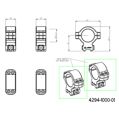 CZ 457 anéis de luneta para dovetail | 1 inch [25.4mm]