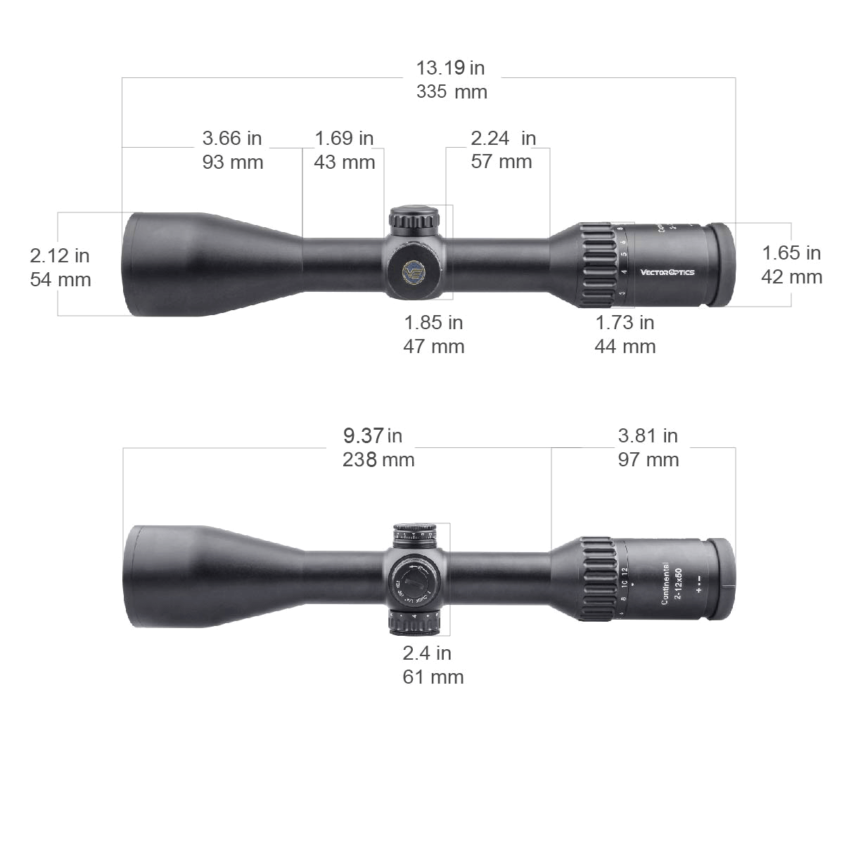 Vector Optics Continental 2-12x50 SFP mira telescópica 