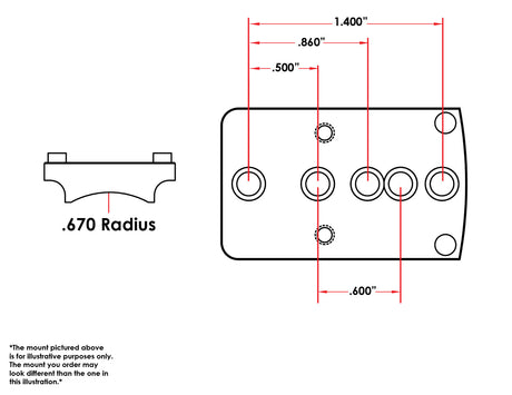 Universal shotgun / rifle [.670’’ Radius] montagem para mira de ponto vermelho | Trijicon RMR footprint