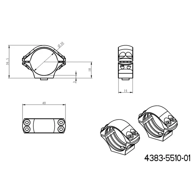 Base tática Picatinny QD longa de 30mm anéis para luneta 